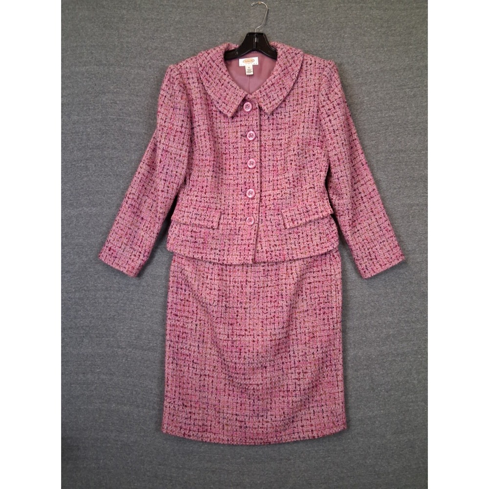 VTG Talbots Womens Skirt Suit Set 8 Petite Pink Tweed Blazer Old Money Elevated